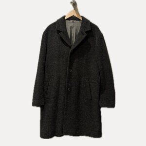 Vintage Unisex Wool-Blend Textured Flecked Single-Breasted Over Coat (Gray)
